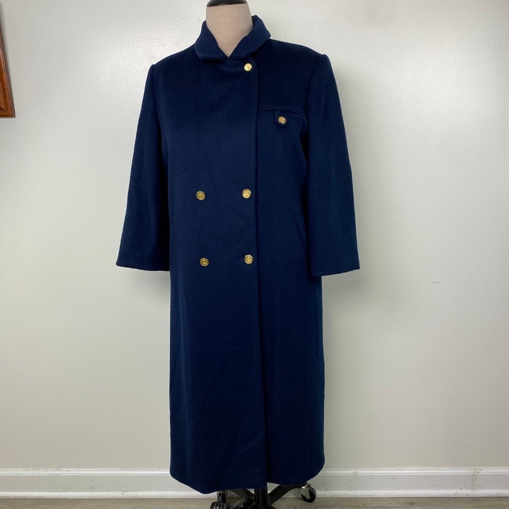 Vintage Forecaster Navy Blue Wool Double Breasted Coat Size 14 Made in USA